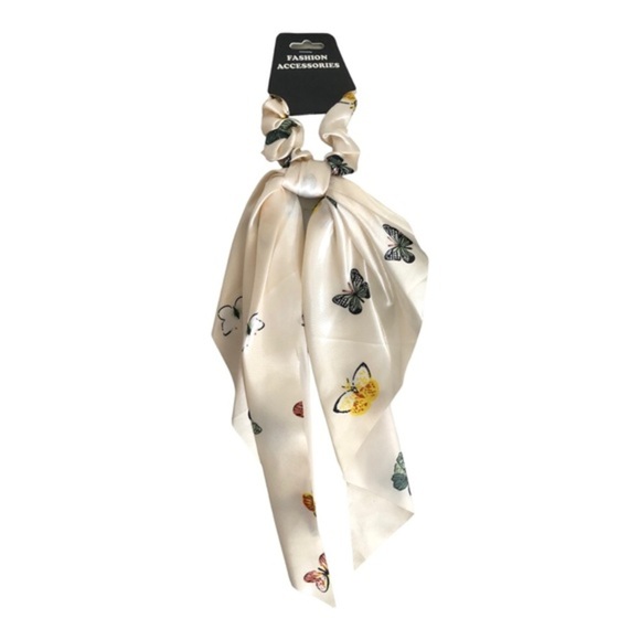 4 Butterfly print satin look black, pink, blue ivory hair scrunchie scarves new - Picture 4 of 16